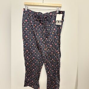 Zara Floral Ankle Pants - Pink and Blue